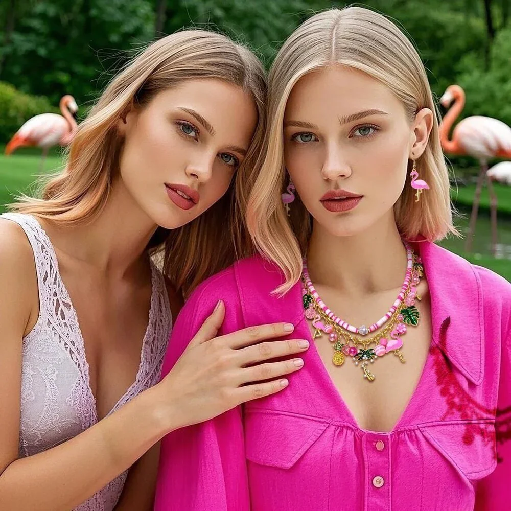 Tropical Flamingo Jewelry Set Alloy 3-Piece Summer Beach Accessory Gift_3